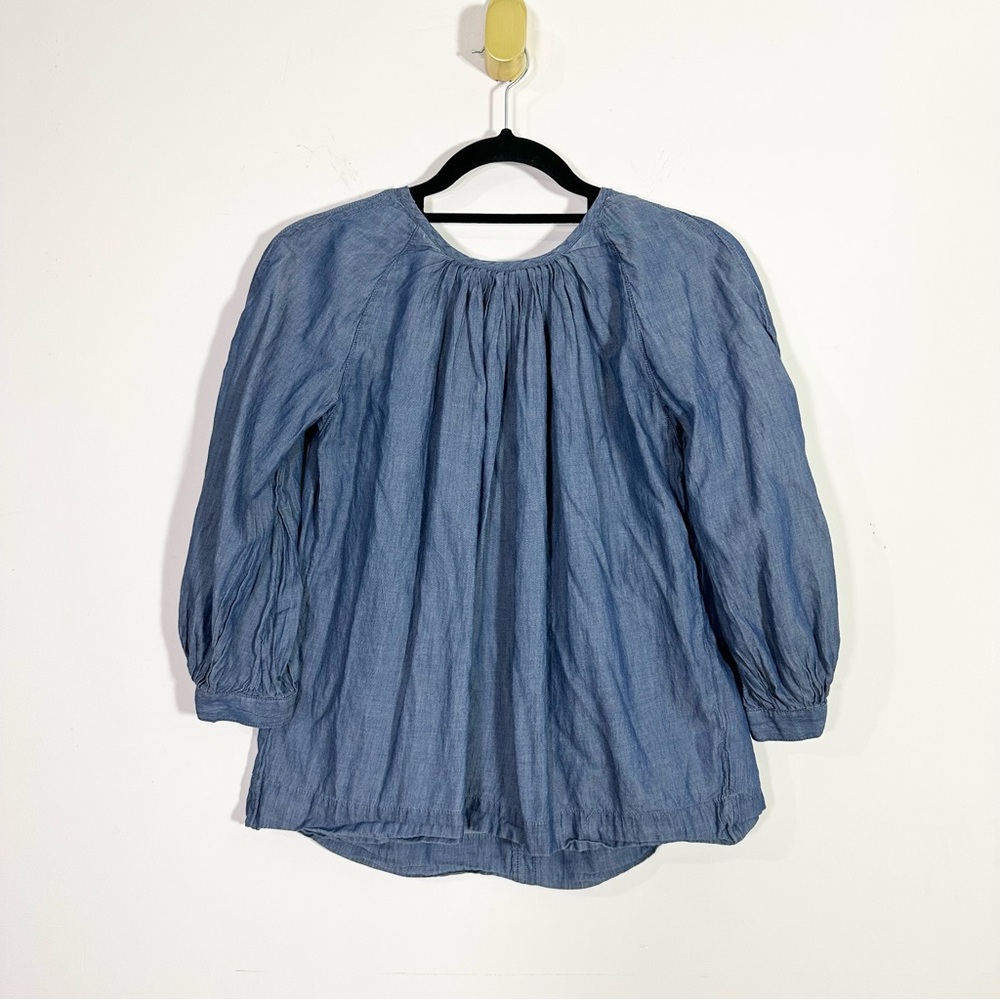 Madewell Blue Chambray Crewneck 3/4 Sleeve Peasant Top